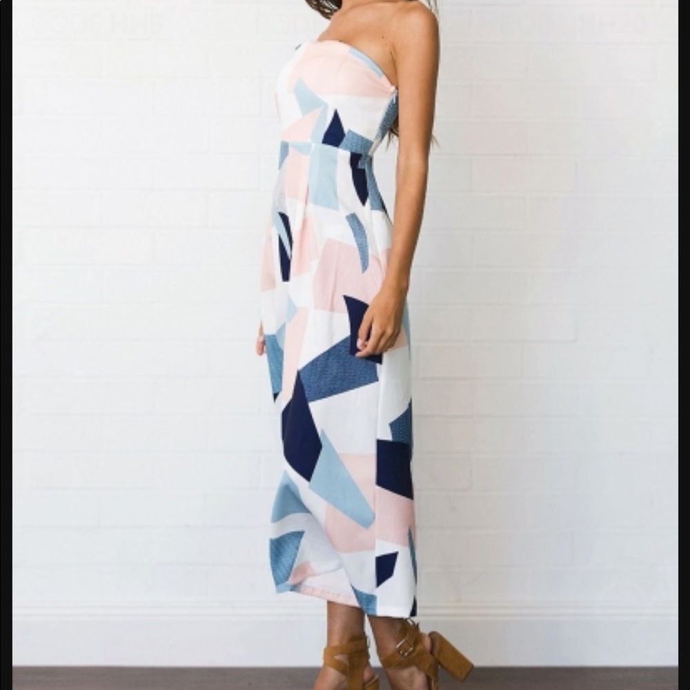 LF Geometric Pattern Print Strapless Jumpsuit